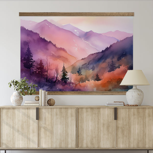 Artwork For Living Room - Purple Ombre Mountains - Framed Nature Wall Art -Cabin Decor