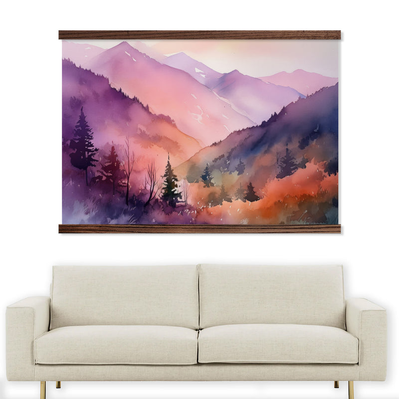 Artwork For Living Room - Purple Ombre Mountains - Framed Nature Wall Art -Cabin Decor
