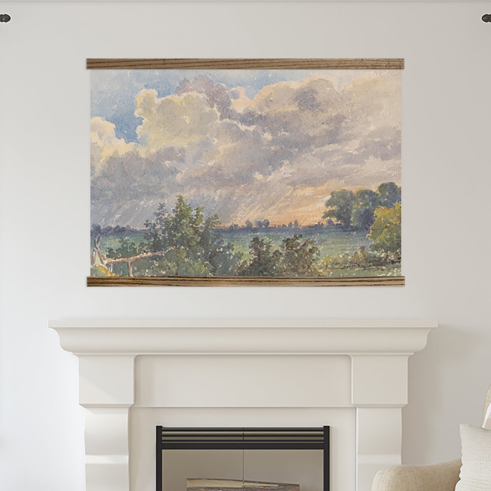 Ranch Watercolor Large Neutral Landscape Wall Art