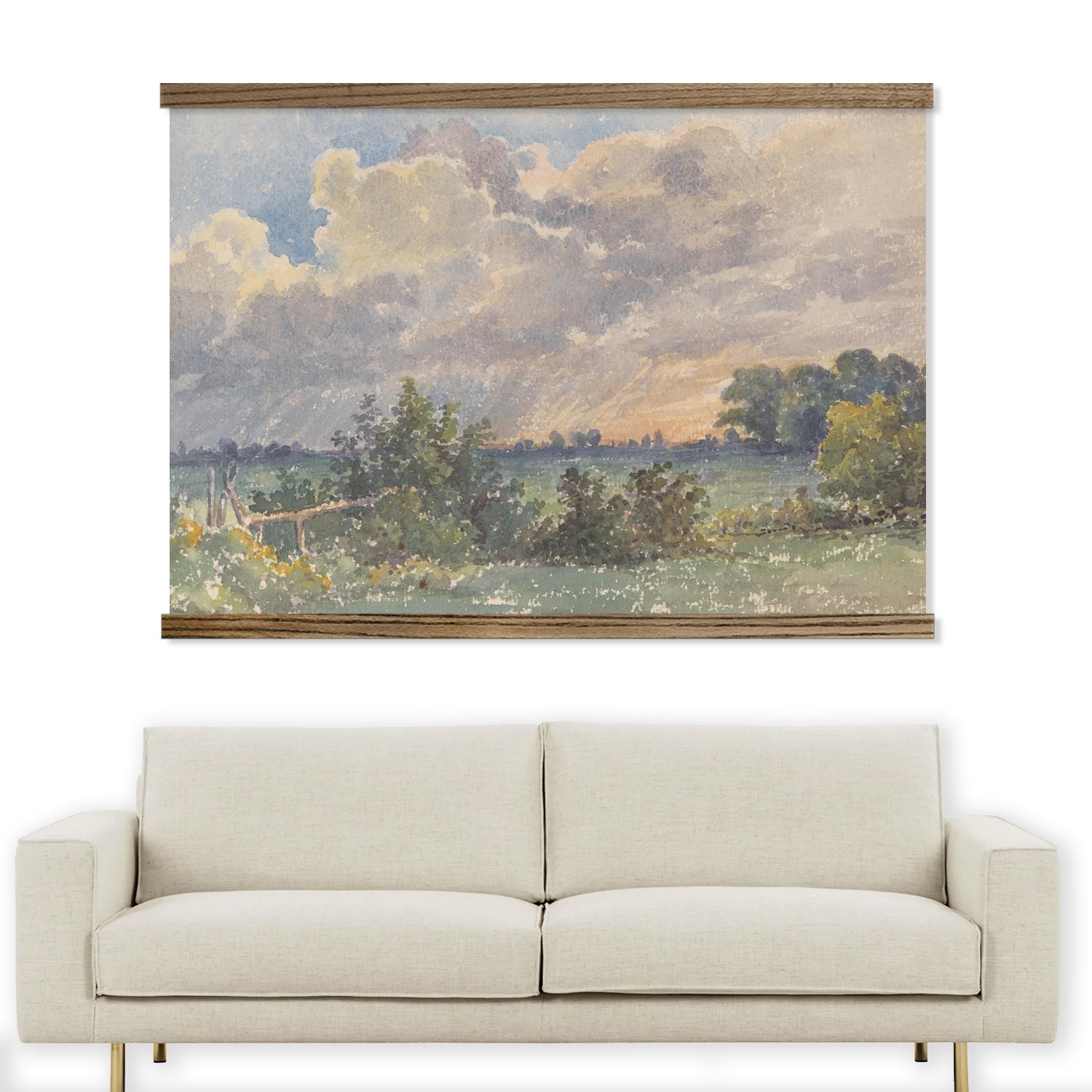 Ranch Watercolor Large Neutral Landscape Wall Art