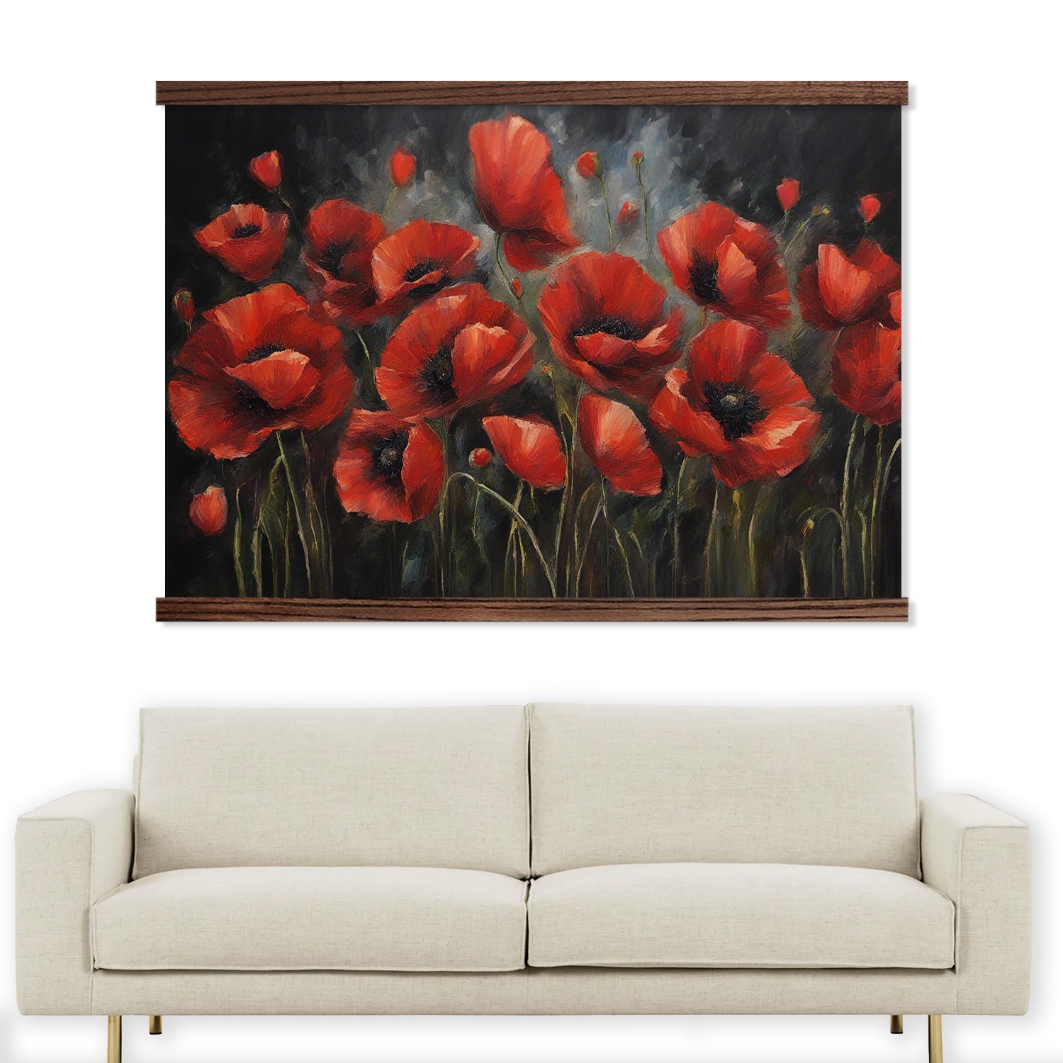 Extra Large Canvas - Red Poppies Painting - Nature Canvas Art - Wood Framed Decor