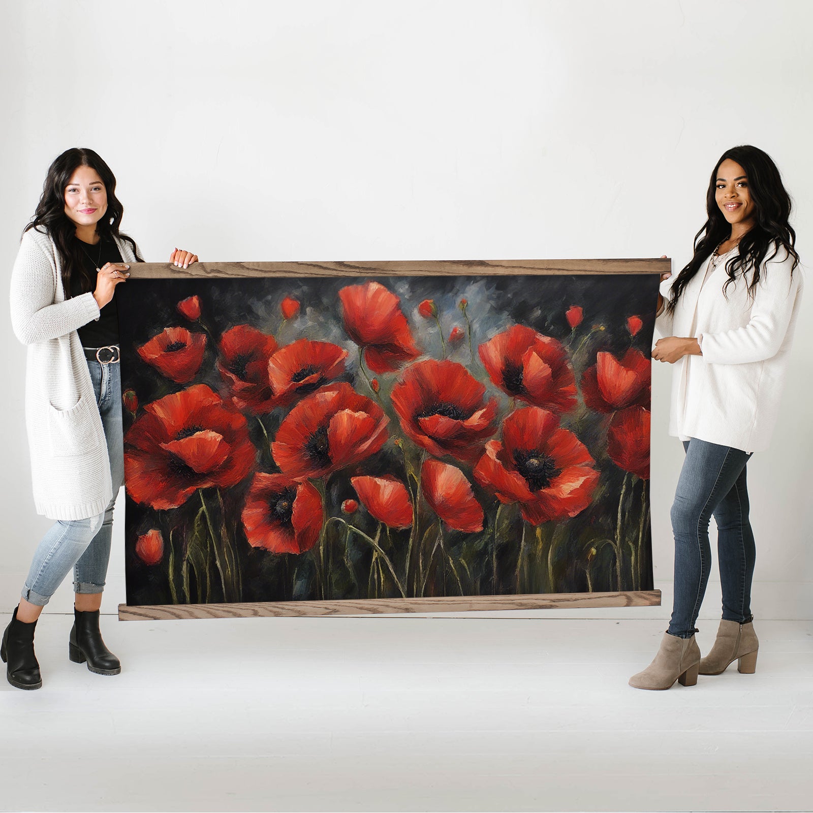 Extra Large Canvas - Red Poppies Painting - Nature Canvas Art - Wood Framed Decor