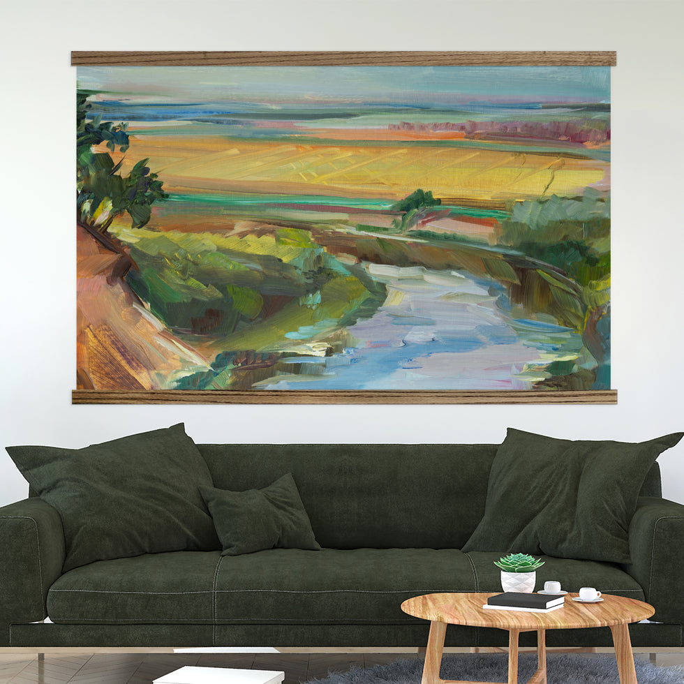 Living Room Large Canvas Wall Art - River Abstract Painting