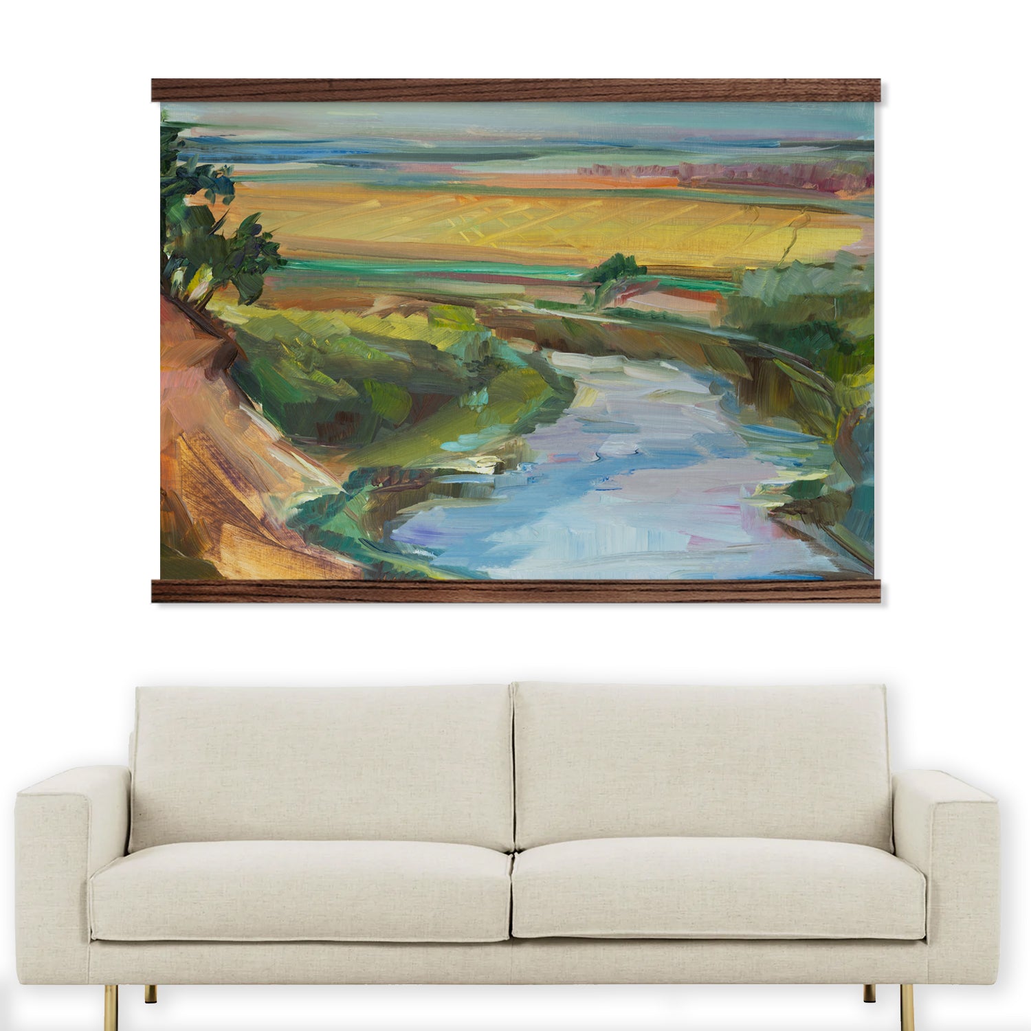 Living Room Large Canvas Wall Art - River Abstract Painting