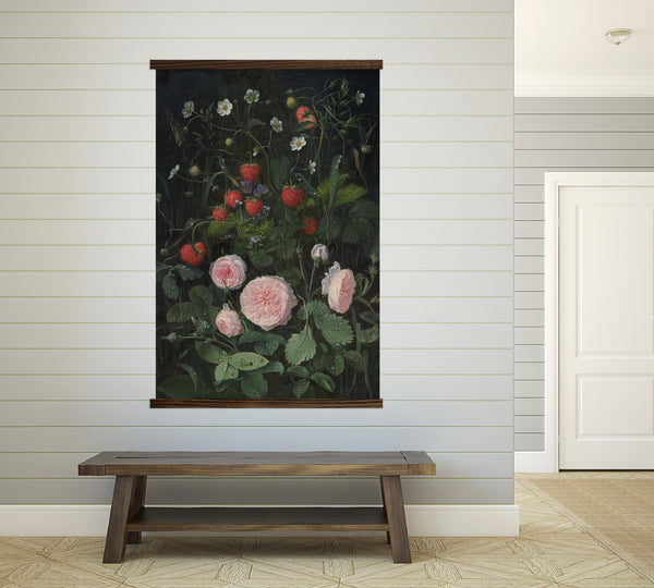 Extra Large Wall Art- Rose and Strawberries- Framed Canvas Large Wall Art
