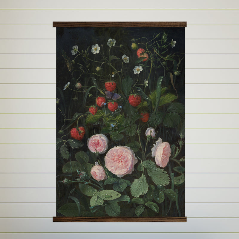 Extra Large Wall Art- Rose and Strawberries- Framed Canvas Large Wall Art