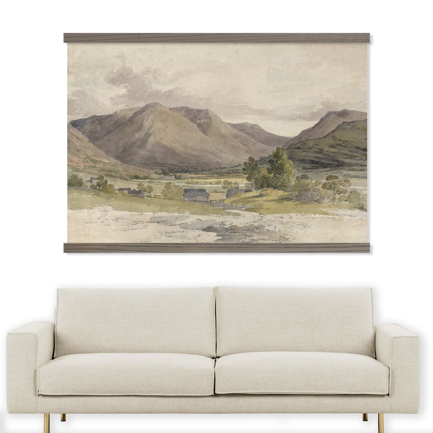 Extra Large Wall Art-Rural Farm Watercolor- Framed Canvas Large Wall Art