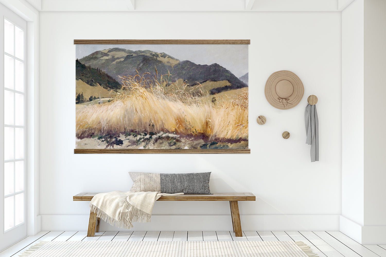 Big Paintings for Living Room - Rye Field - Framed Nature Decor - Ranch House Canvas Art