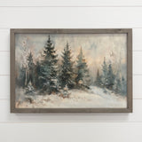 Snow Covered Pine Forest - Winter Scene Canvas Art - Framed