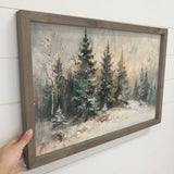 Snow Covered Pine Forest - Winter Scene Canvas Art - Framed