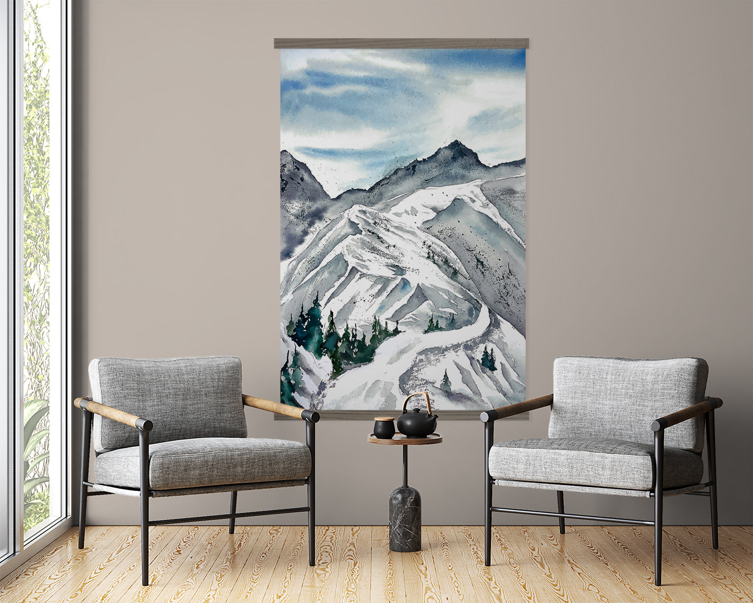 Mountain Cabin Canvas Wall Art - Ski Run Painting - Framed Nature Decor - Cabin Wall Art