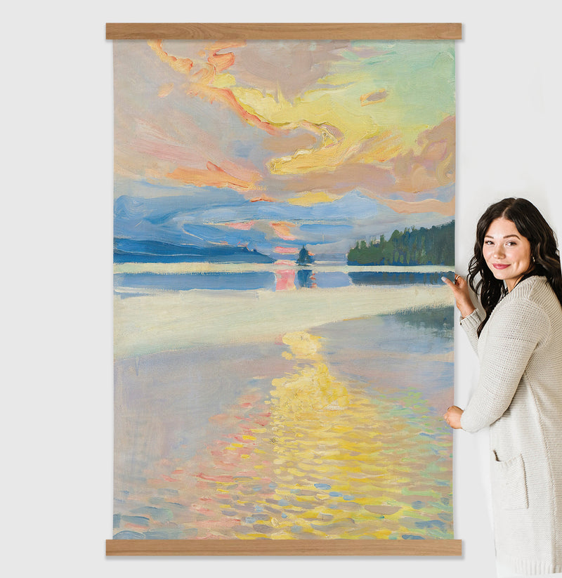 Sunset on the Lake - Wall Hanging Large Canvas and Wood Frame