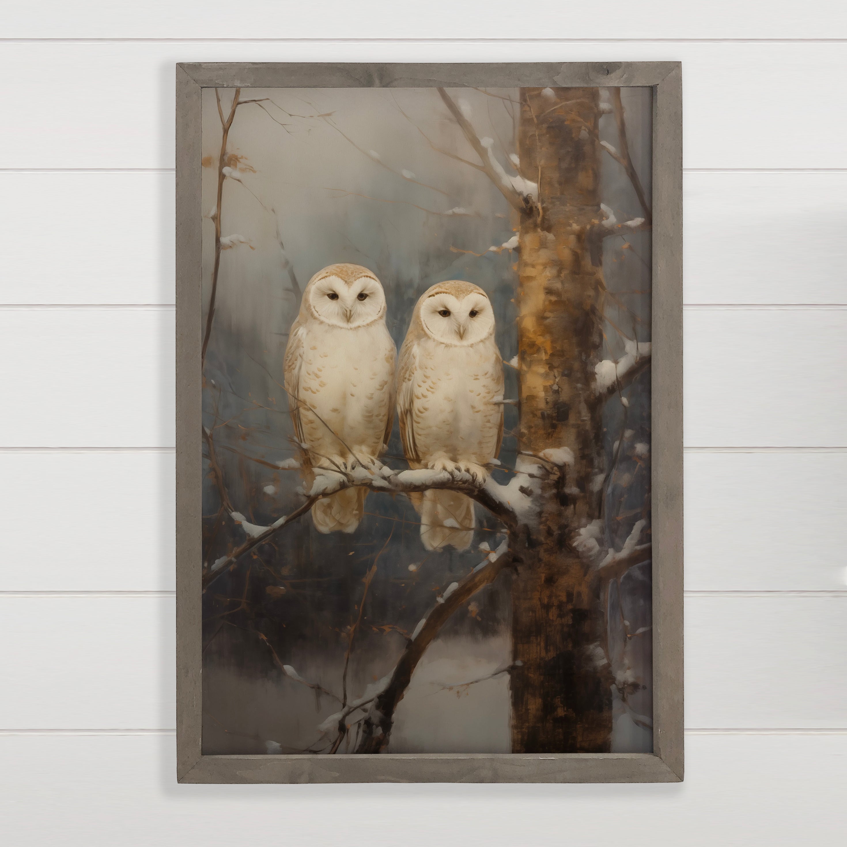 Two Winter Snowy Owls - Winter Canvas Art - Wood Framed Art