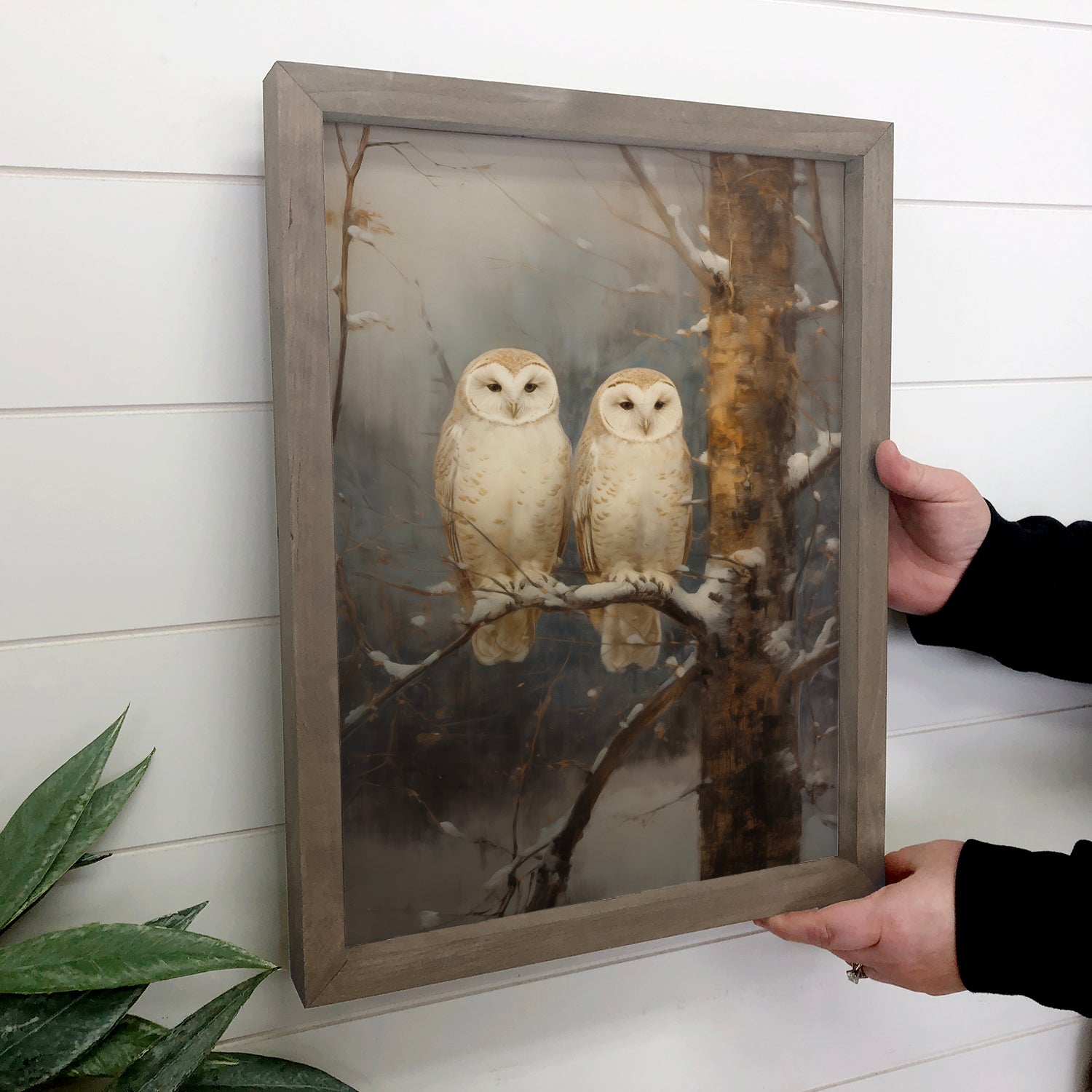 Two Winter Snowy Owls - Winter Canvas Art - Wood Framed Art