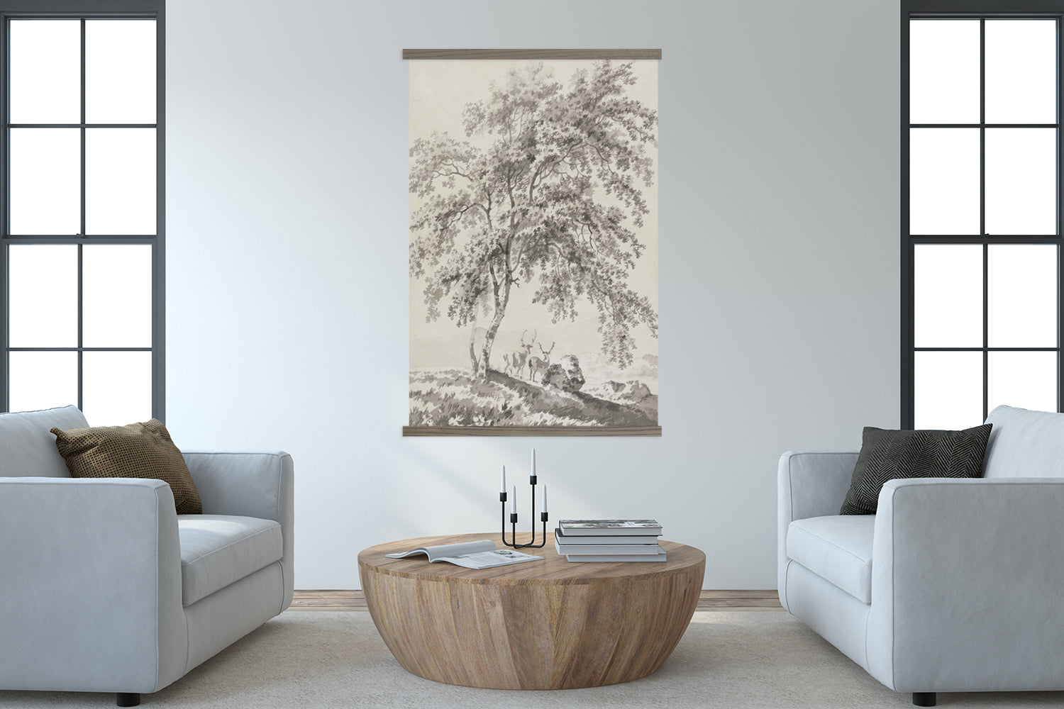 Living Room Large Canvas Wall Art - Tree and Stags