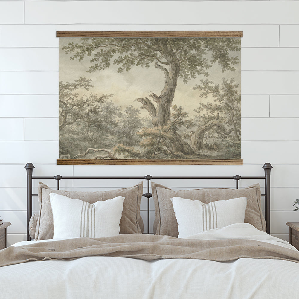 Bedroom Large Canvas Wall Art - Vintage Leafy Forest