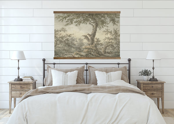 Bedroom Large Canvas Wall Art - Vintage Leafy Forest