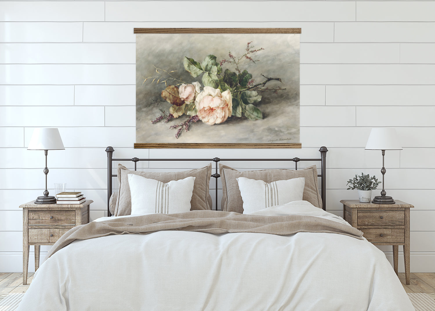 Vintage Roses Large Canvas Tapestry with Wood Frame