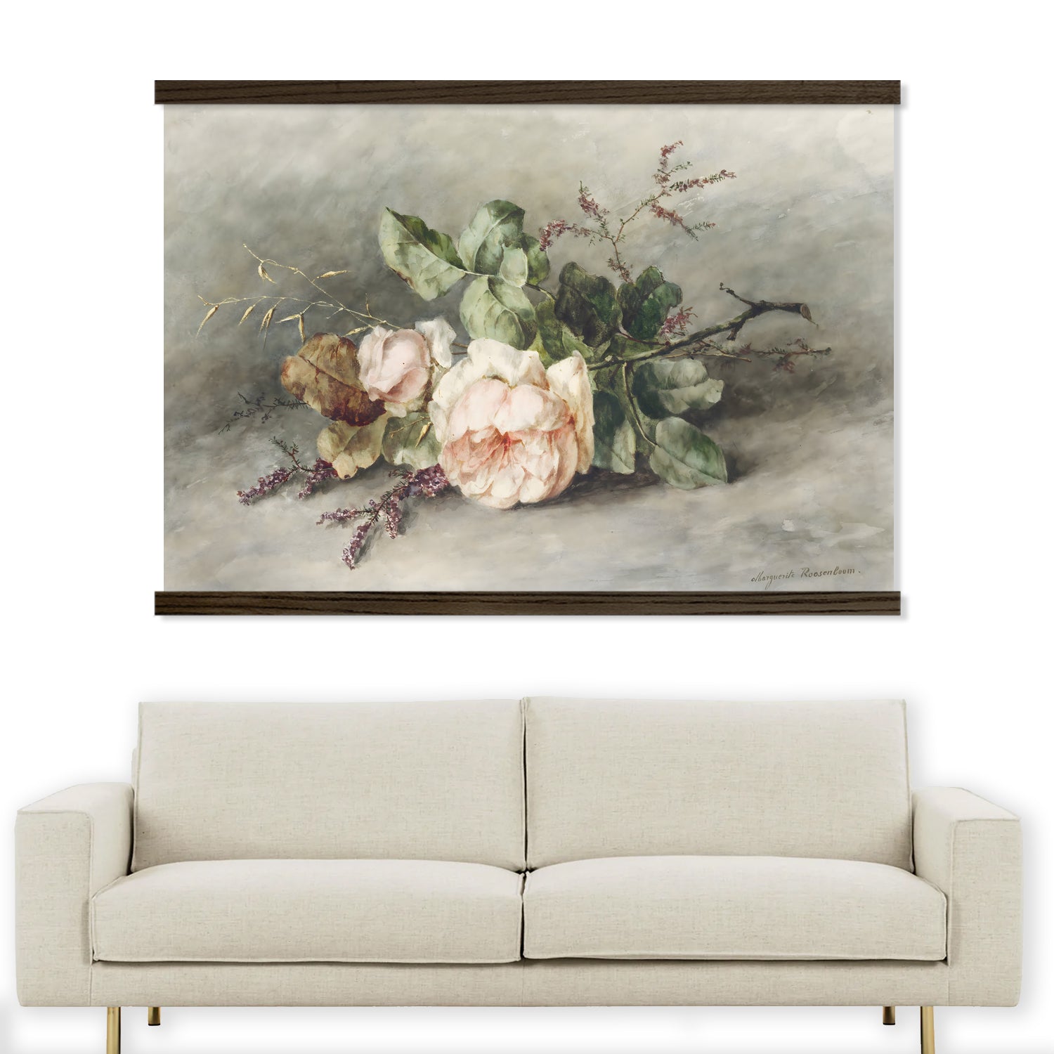 Vintage Roses Large Canvas Tapestry with Wood Frame