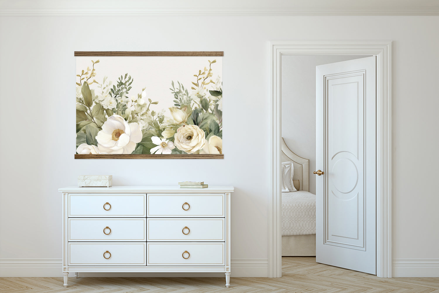 Bedroom Center Piece Artwork - White Flower Garden - Framed Nature Decor - Farmhouse Art