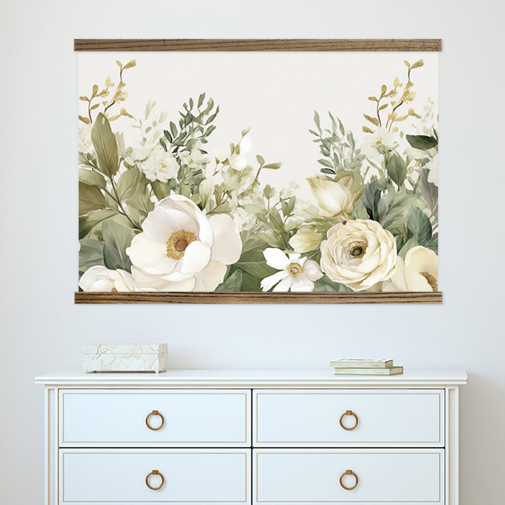 Bedroom Center Piece Artwork - White Flower Garden - Framed Nature Decor - Farmhouse Art