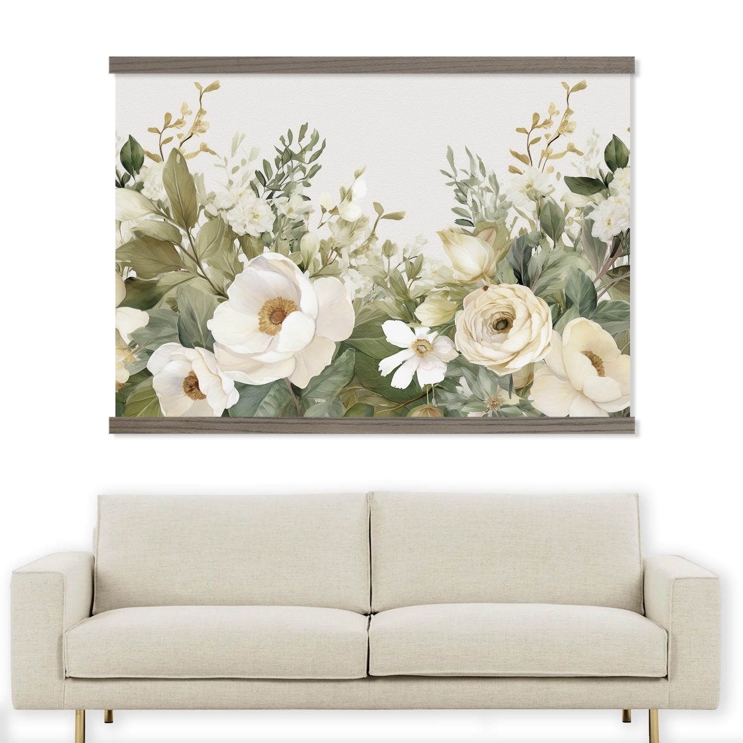 Bedroom Center Piece Artwork - White Flower Garden - Framed Nature Decor - Farmhouse Art