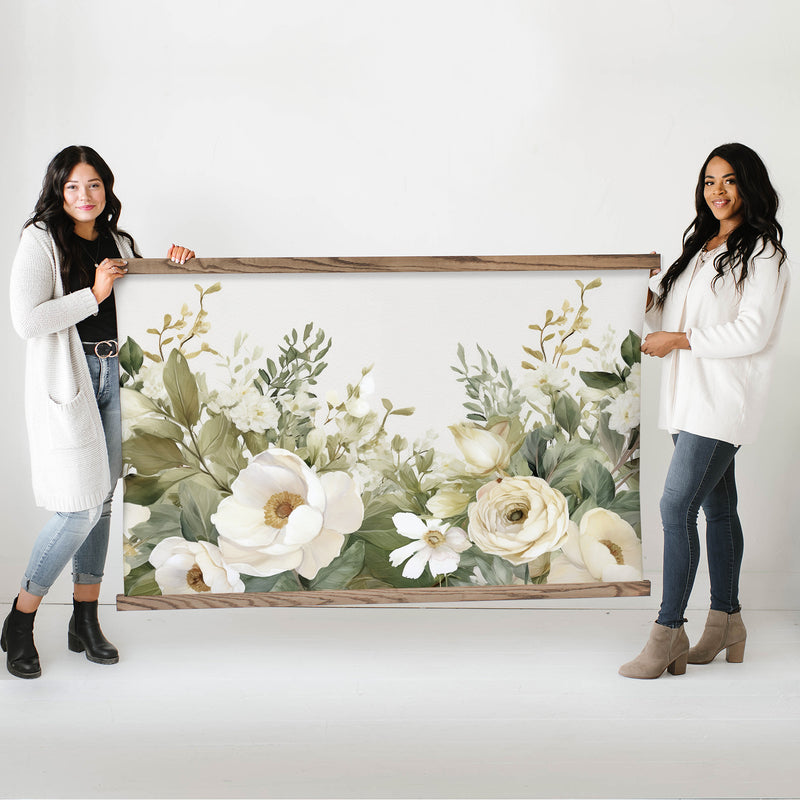 Bedroom Center Piece Artwork - White Flower Garden - Framed Nature Decor - Farmhouse Art