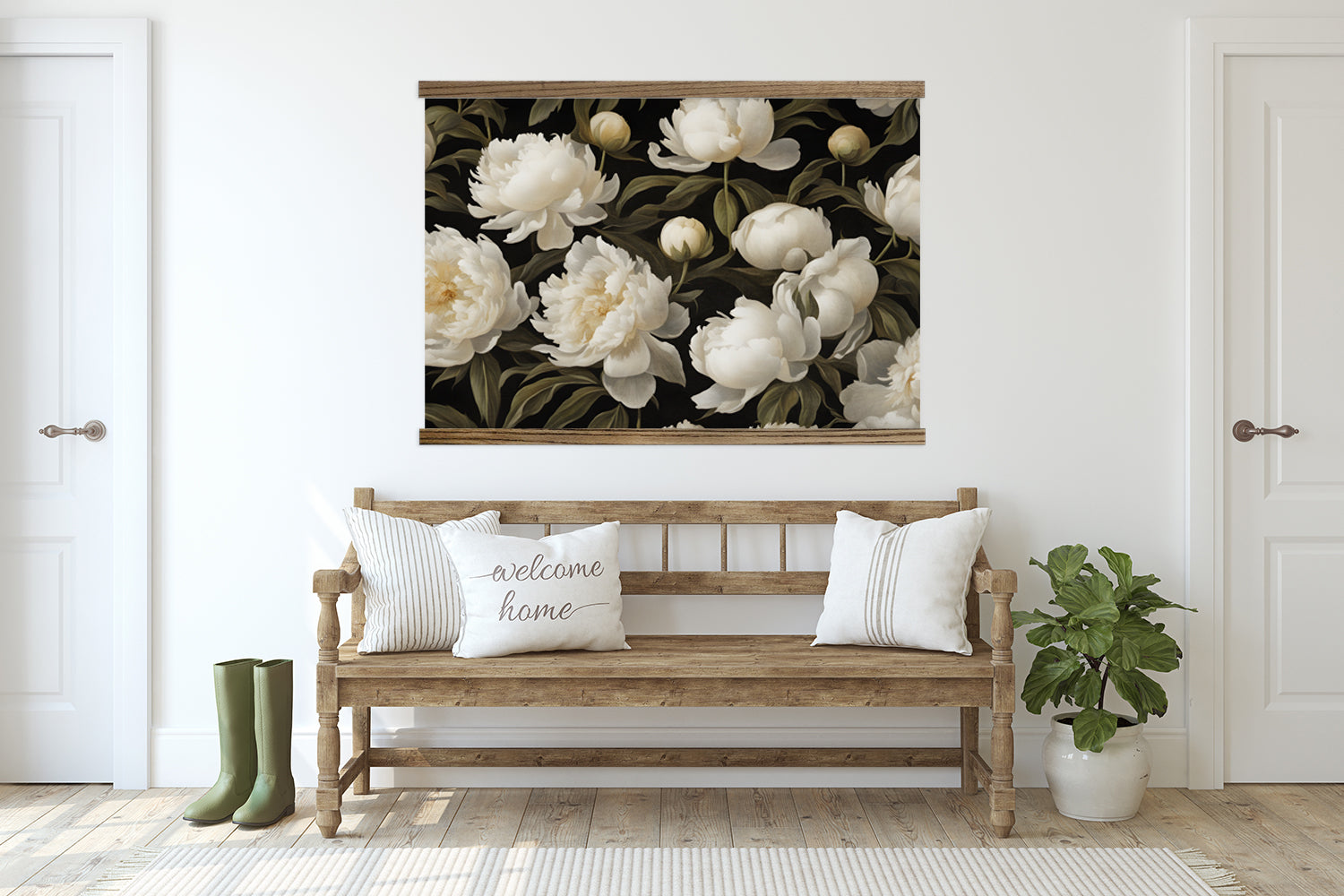 Living Room Large Canvas Wall Art - White Peonies