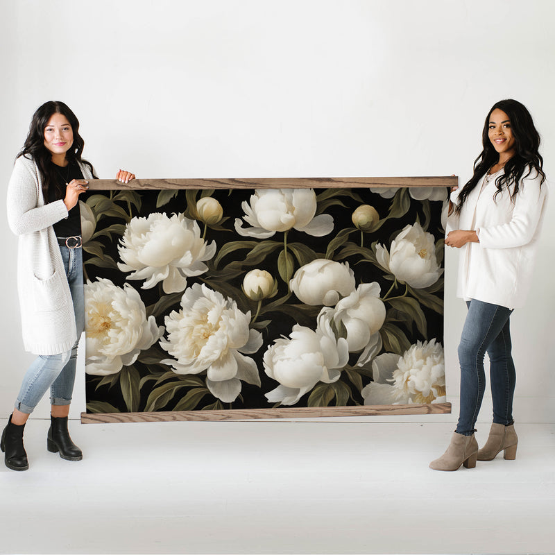 Living Room Large Canvas Wall Art - White Peonies