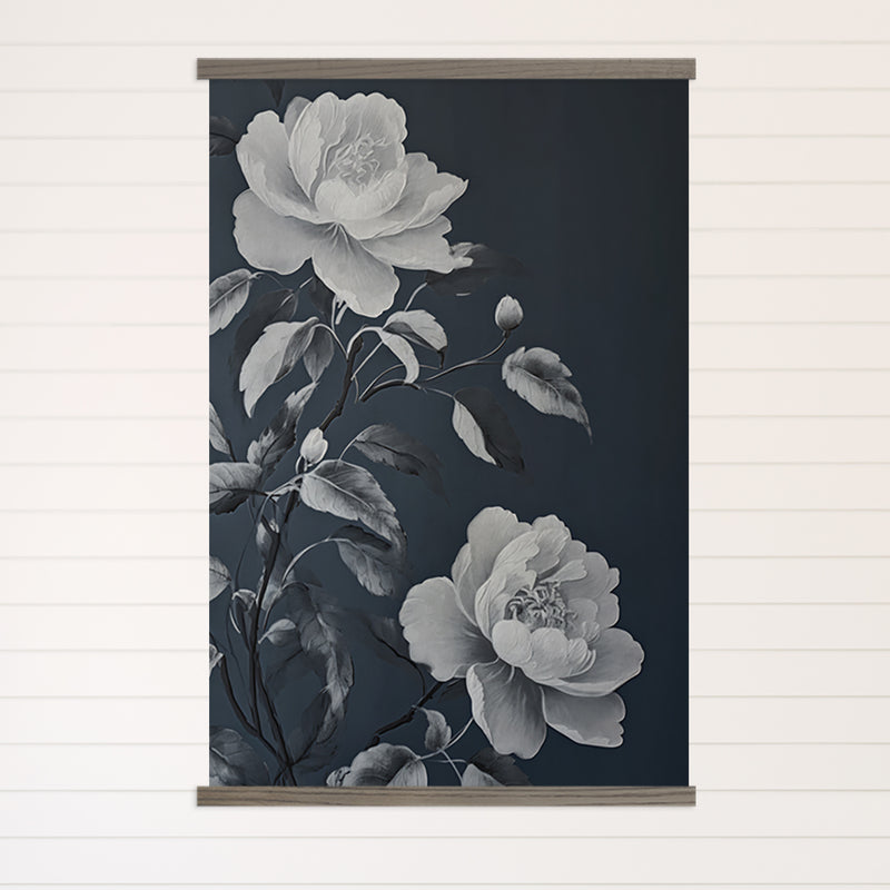 Stairway Large Canvas Wall Art - White Roses Dark Painting