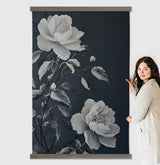 Stairway Large Canvas Wall Art - White Roses Dark Painting