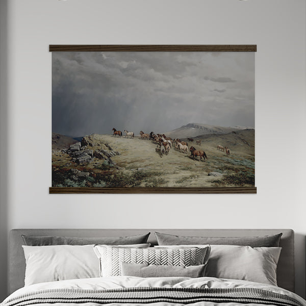 HUGE Hanging Canvas Tapestry- Wild Horses in Storm- Bedroom Wall Art
