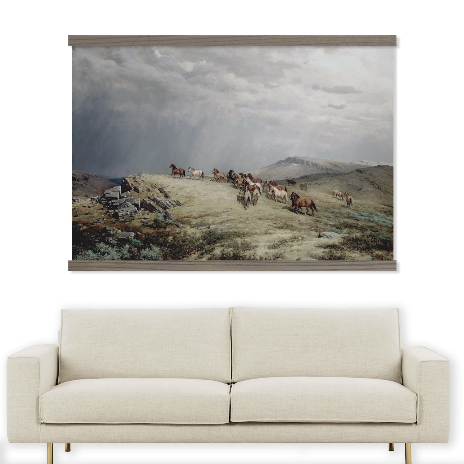 HUGE Hanging Canvas Tapestry- Wild Horses in Storm- Bedroom Wall Art