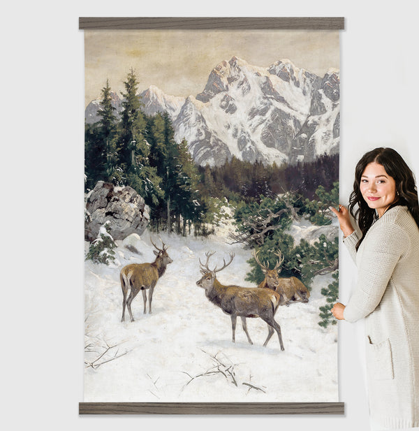 Big Wall Art Rustic Home Decor - Winter Deer Painting