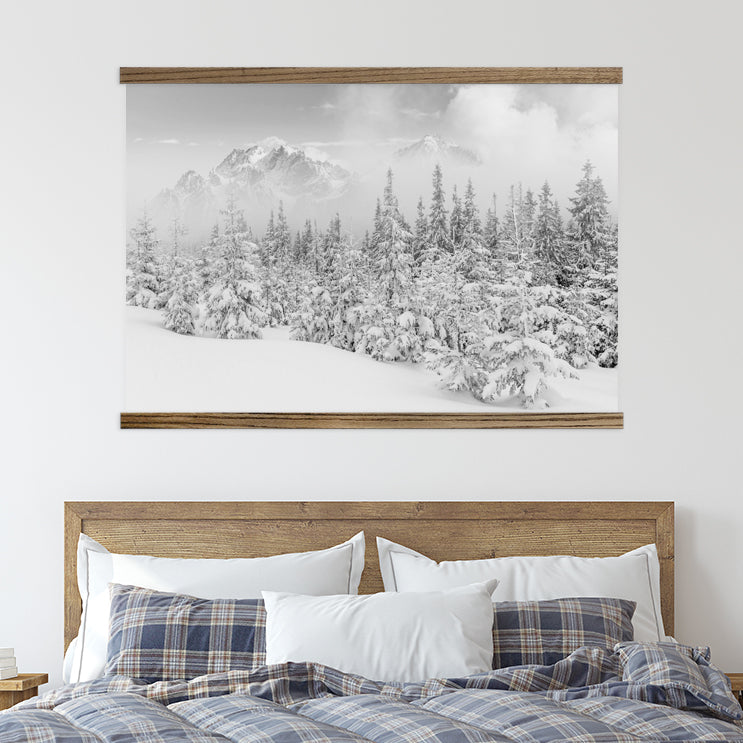 Bedroom Center Piece Wall Art - Winter Mountain Landscape - Framed Nature Photograph - Cabin