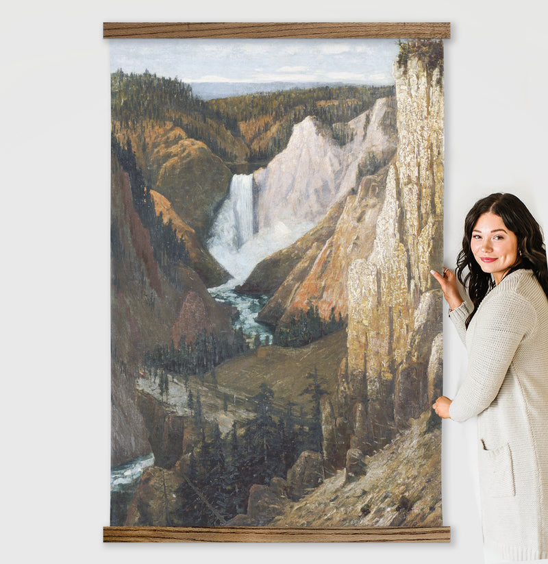 HUGE National Park Wall Art- Yellowstone Waterfall- National Park Artwork- Framed Canvas Large Wall Art