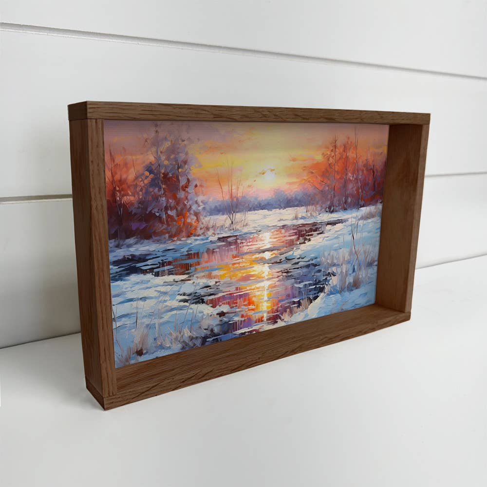 Winter River Sparkling Sunset - Winter Landscape Canvas Art