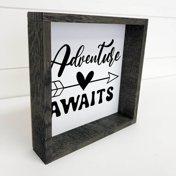 Adventure Awaits Black and White Canvas & Ebony Wood Frame