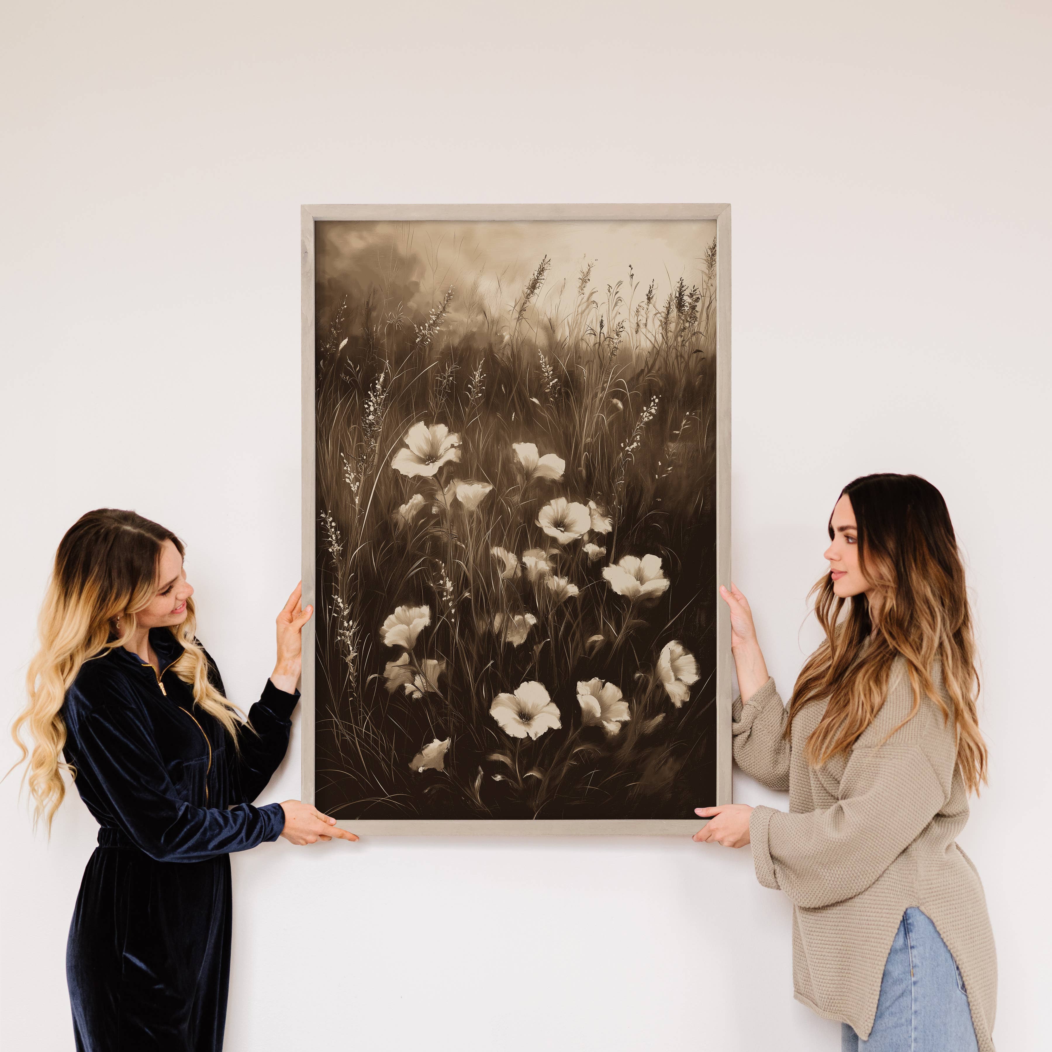 Sepia Wildflowers - Wildflower Canvas Art - Wood Framed Art