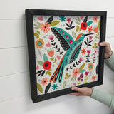 Folk Hummingbird - Folk Animal Canvas Art - Wood Framed