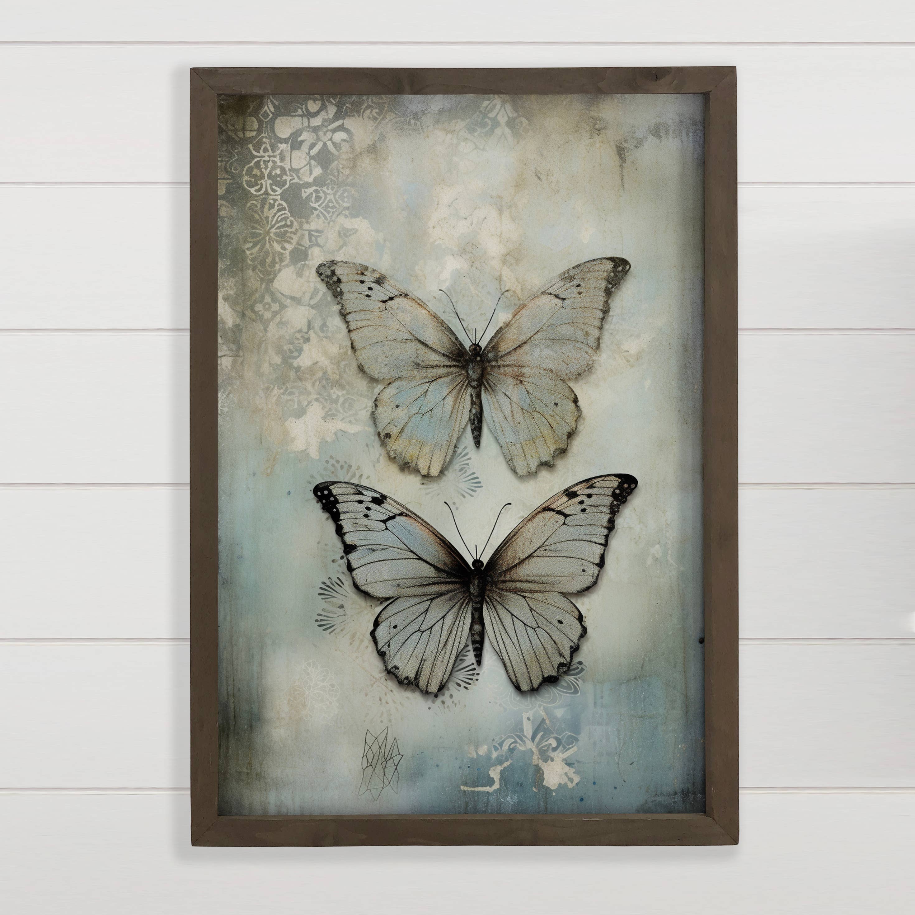 Vintage Blue Aged Butterflies - Butterfly Canvas Art