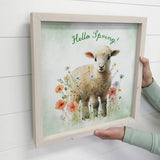 Hello Spring - Spring Time Lamb Canvas Art - Wood Framed