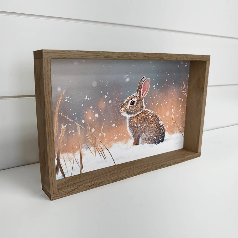 Snow Glisten Bunny - Winter Bunny Canvas Art - Wood Framed
