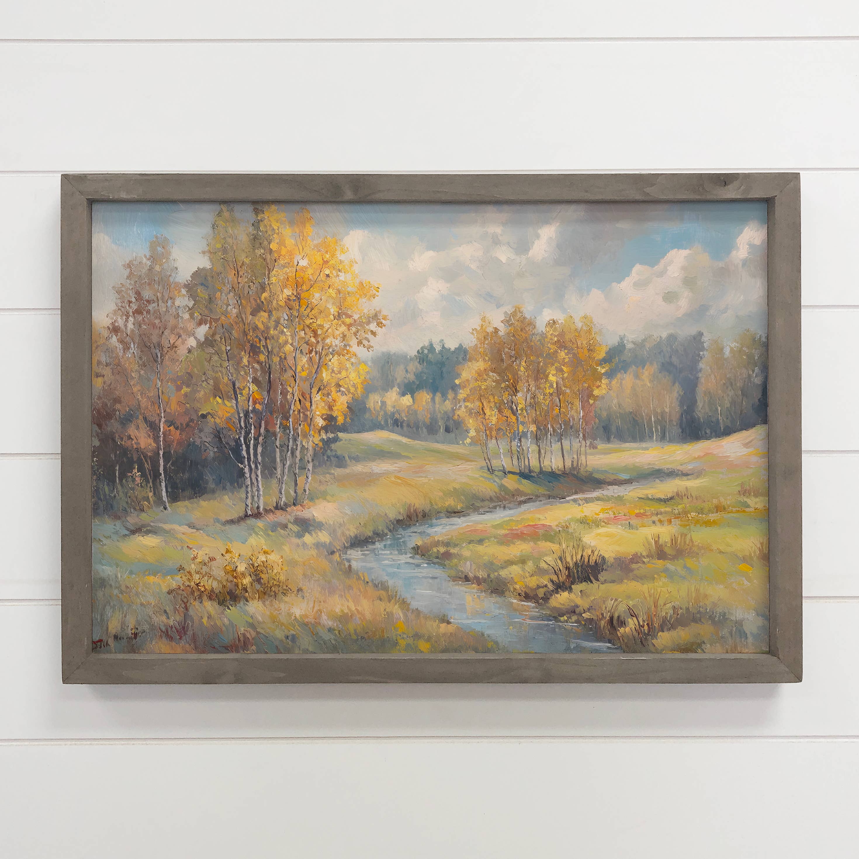 Soft Fall Trees and Stream - Mountain Landscape - Wood Frame