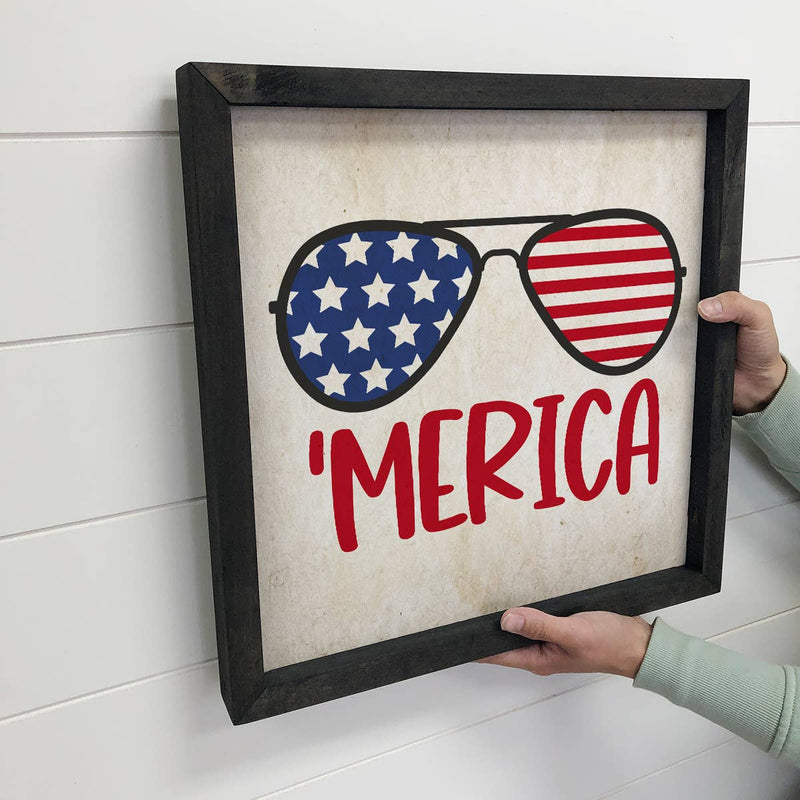 Merica Sunglasses - Cute America Sign - Patriotic Word Sign