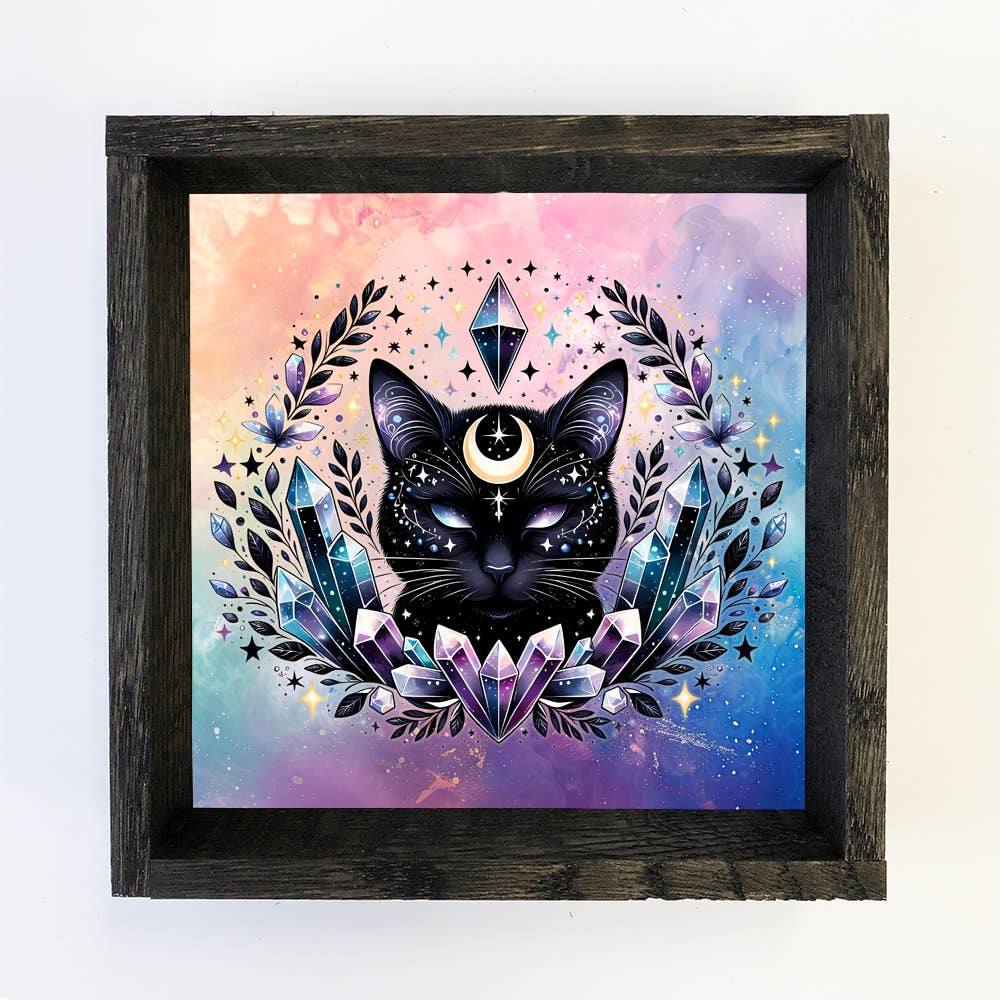 Celestial Black Cat - Black Cat Canvas Art - Wood Framed Art