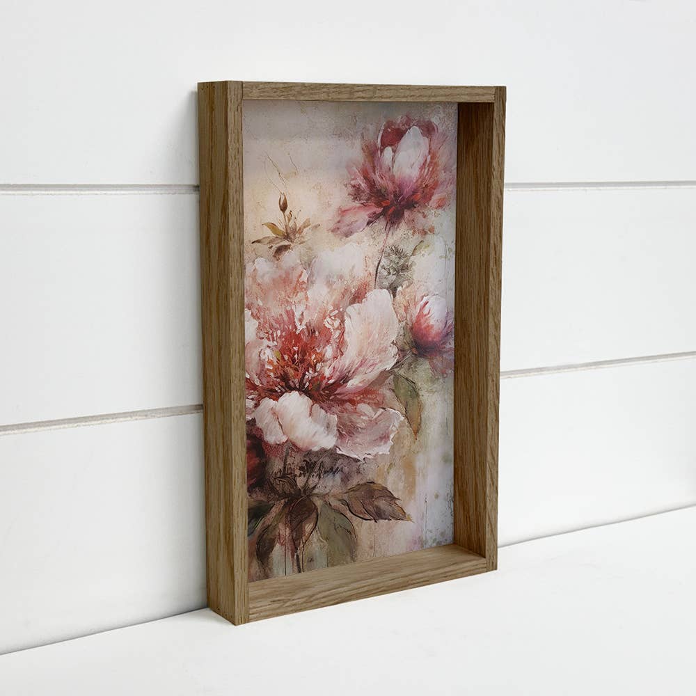 Antique Peonies - Flower Canvas Art - Wood Framed Wall Art