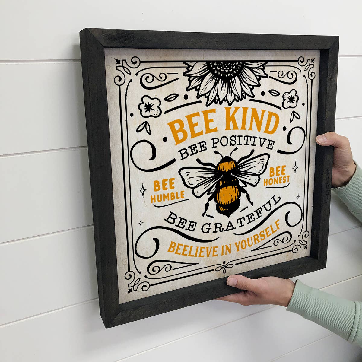 Bee Kind Bee Positive - Inspiring Word Art Sign - Bee Sign