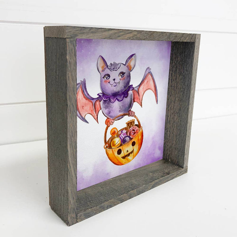 Trick or Treat Bat - Cute Bat Halloween Art - Halloween Sign