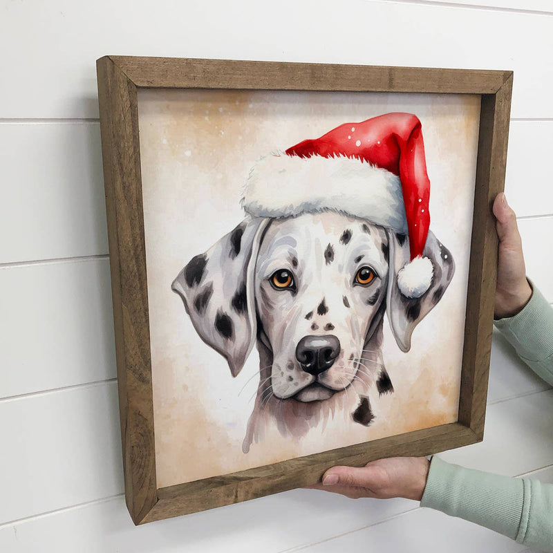 Dalmatian Santa Hat - Cute Holiday Animal Canvas Art - Frame